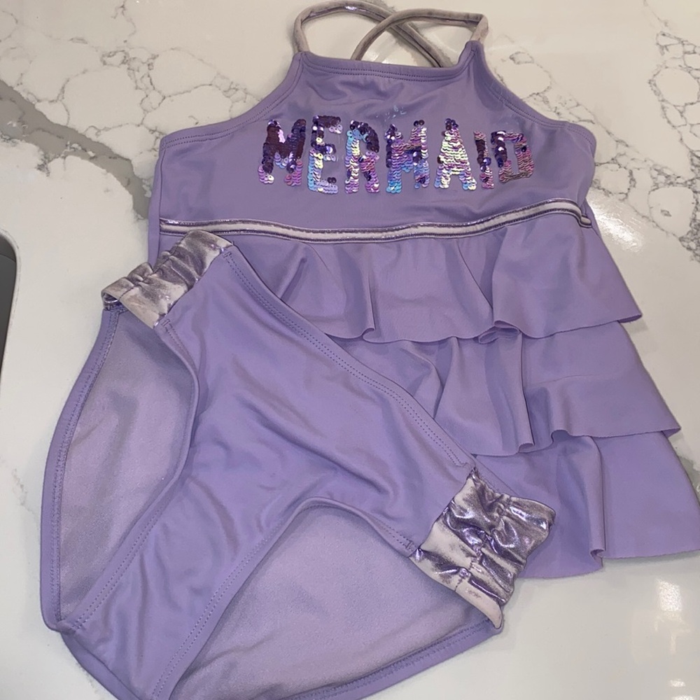 Justice 2 piece Tank Top Bikini bottom purple bathing suit swimsuit girls 10